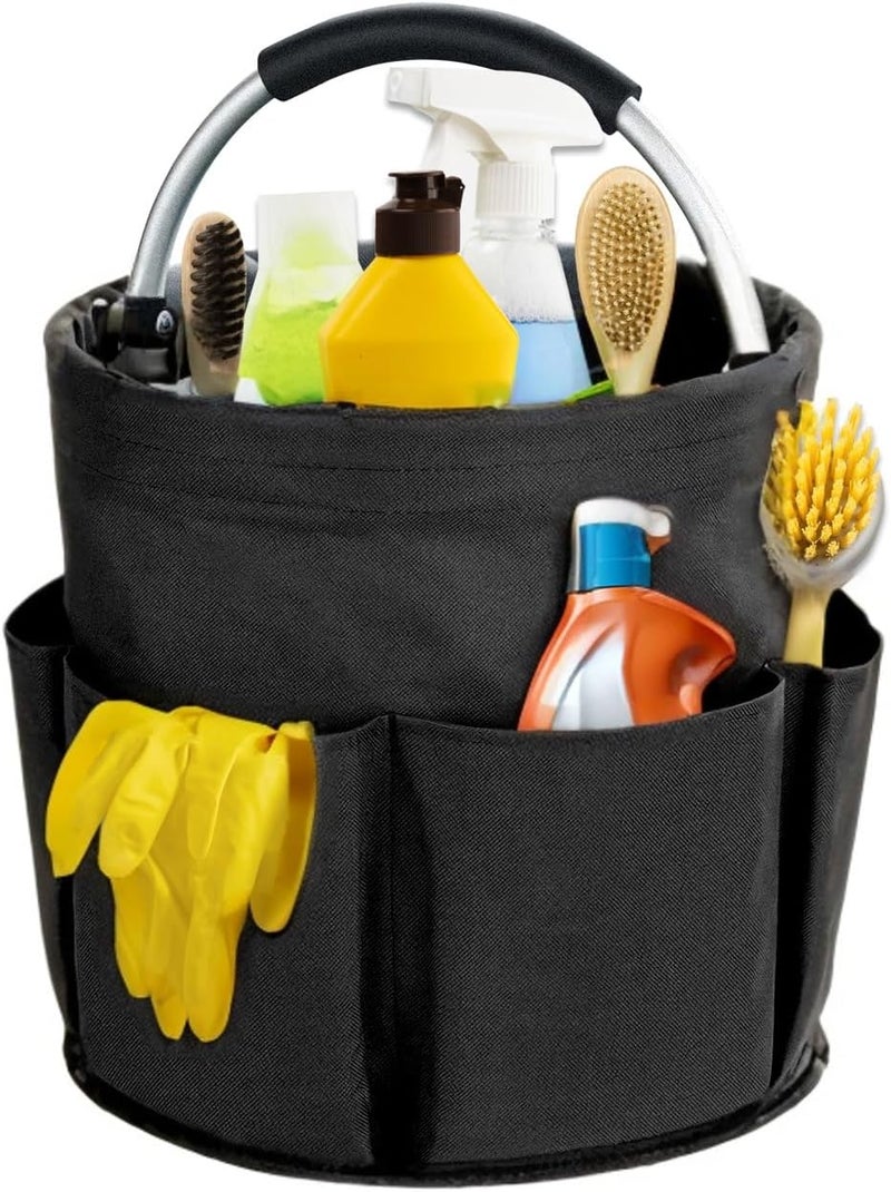 abcmilz 17L Cleaning Caddy with Handle, Cleaning Supplies Organizer, Foldable Storage Basket, Cleaning Supply Caddy, Portable Multi Cleaning Bucket Bag for Home, Garden (Black) - Image 1